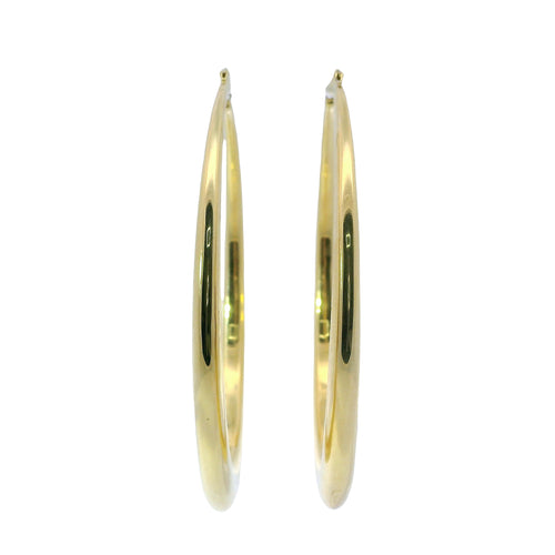 14KT Gold Earrings Plain Oval Hoops 65mm Hollow Tube 5mm
