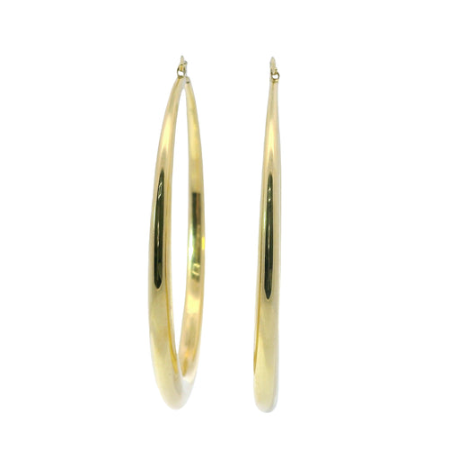 14KT Gold Earrings Plain Oval Hoops 65mm Hollow Tube 5mm