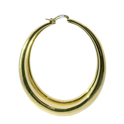 14KT Gold Earrings Plain Oval Hoops 65mm Hollow Tube 5mm