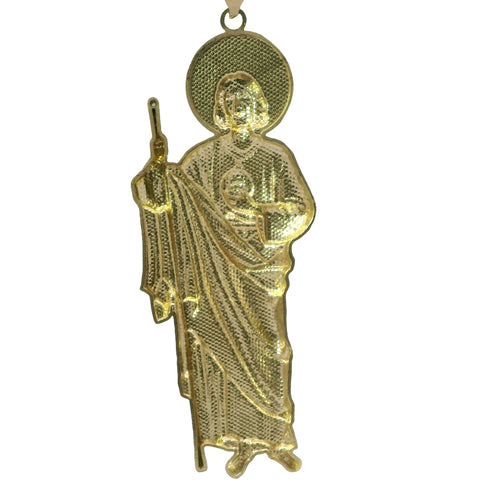14KT Gold Charm Extra Large Halo Right Facing St Jude with Plain Bell testing ine