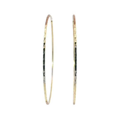 14KT Gold Earrings Tri Tone Flat Diamond Cut Hoops 1.3mm