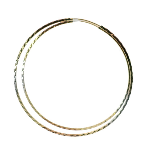 14KT Gold Earrings Tri Tone Flat Diamond Cut Hoops 1.3mm
