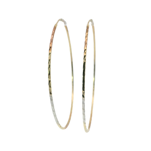 14KT Gold Earrings Tri Tone Flat Diamond Cut Hoops 1.3mm
