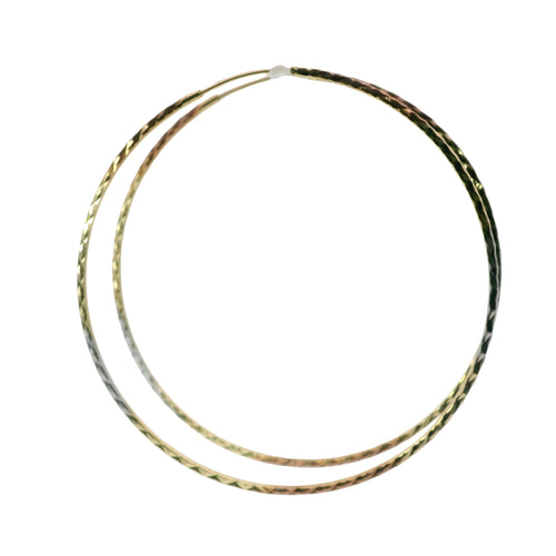 14KT Gold Earrings Tri Tone Flat Diamond Cut Hoops 1.3mm