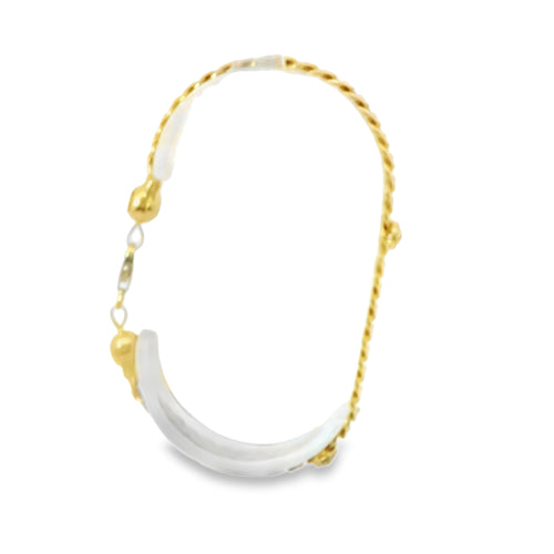 14KT Gold Bracelet Women's Three Charm Oval Dark Pink CZ Stones with White CZ Stones Border and White CZ Stone End Cuban Link Lobster Clasp Band