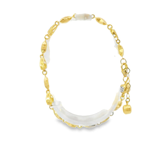 14KT Gold Bracelet Women's Alternating White CZ Stones Hearts and Plain Puff Stars and White CZ Stone End Cuban Link Lobster Clasp Band