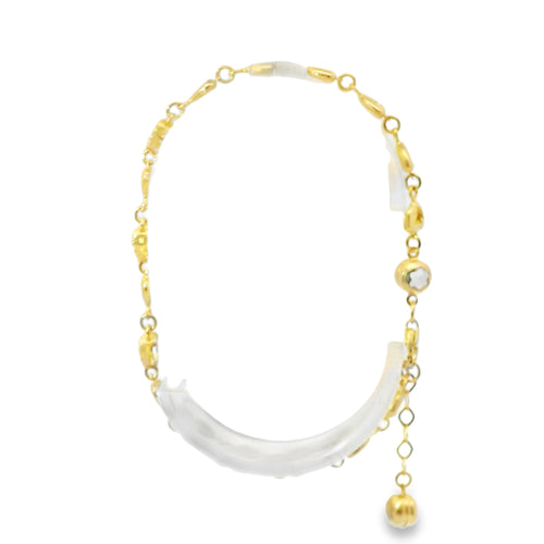 14KT Gold Bracelet Women's Alternating White CZ Stones Open Hearts and Plain Open Hearts and White CZ Stone End Cuban Link Lobster Clasp Band