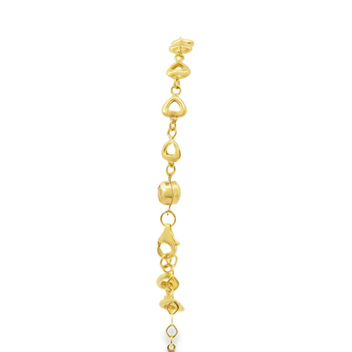 14KT Gold Bracelet Women's Alternating White CZ Stones Open Hearts and Plain Open Hearts and White CZ Stone End Cuban Link Lobster Clasp Band