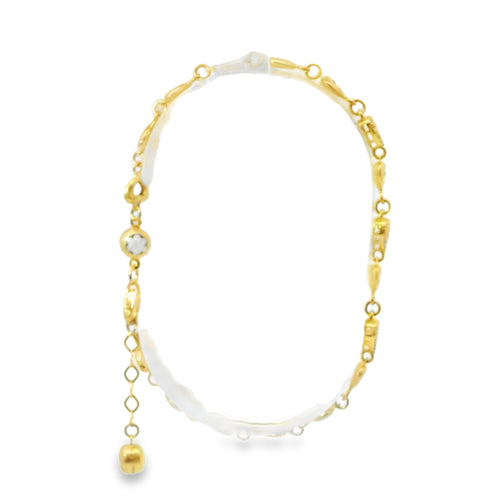 14KT Gold Bracelet Women's Alternating White CZ Stones Open Hearts and Plain Open Hearts and White CZ Stone End Cuban Link Lobster Clasp Band