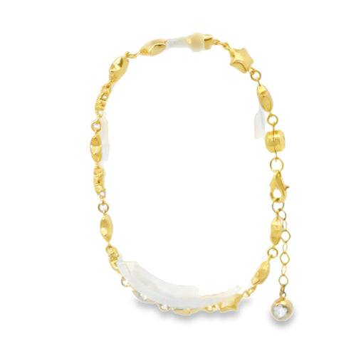 14KT Gold Bracelet Women's Alternating White CZ Stones Stars and Plain Stars and White CZ Stone End Cuban Link Lobster Clasp Band
