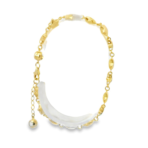 14KT Gold Bracelet Women's Alternating White CZ Stones Stars and Plain Stars and White CZ Stone End Cuban Link Lobster Clasp Band