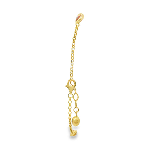 14KT Gold Bracelet Women's Alternating Diamond Cut Beads and Plain Paperclip Link with Two Red Evil Eyes links, White CZ Stone Ends, and Lobster Clasp