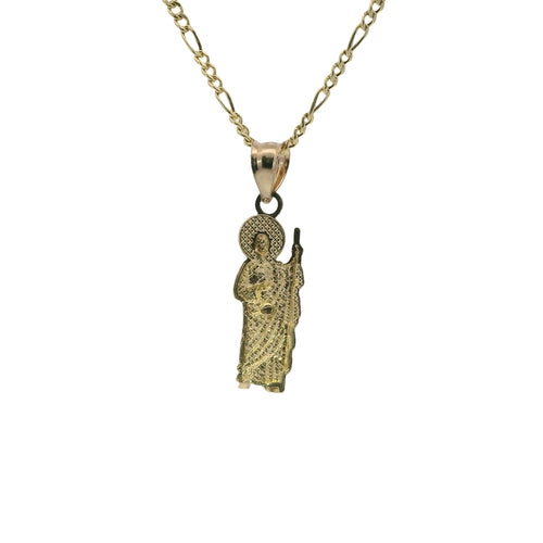 14KT Gold Charm Extra Small Sunray Right Facing St. Jude with Plain Bell