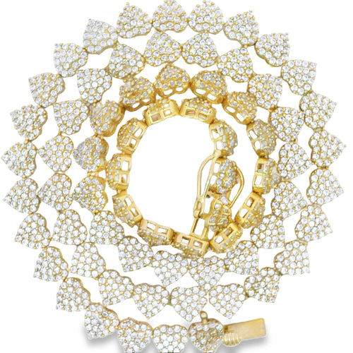 14KT Gold Chain Fancy White CZ Stone Hearts with White CZ Double Box Clasp 4mm