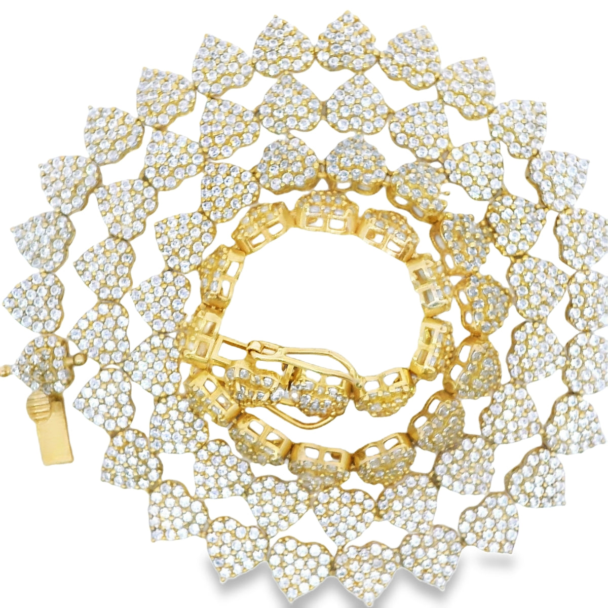14KT Gold Chain Fancy White CZ Stone Hearts with White CZ Double Box Clasp 4mm