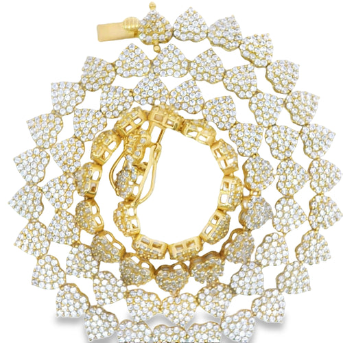 14KT Gold Chain Fancy White CZ Stone Hearts with White CZ Double Box Clasp 4mm