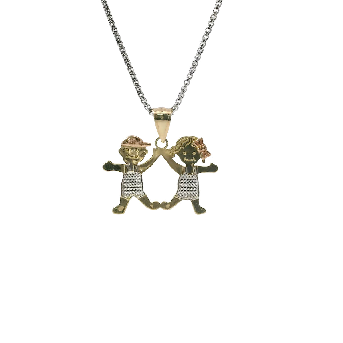 14KT Gold Charm Mini Tri Tone Boy / Girl Twins with Plain Bell