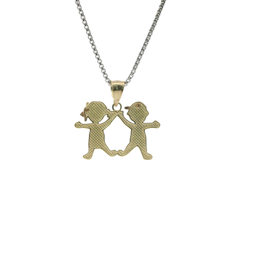 14KT Gold Charm Mini Tri Tone Boy / Girl Twins with Plain Bell