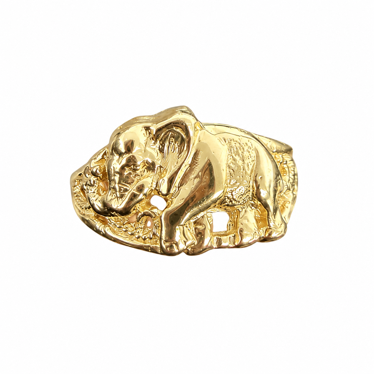 14KT Gold Women's Ring Plain Elephant Center with Plain Band