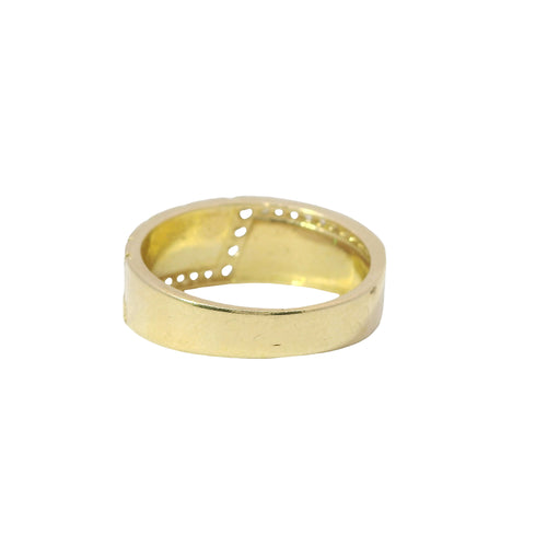 14KT Gold Ring Women's Mini Greek Center with White CZ Stone Lightning Bolt Across Center of Band