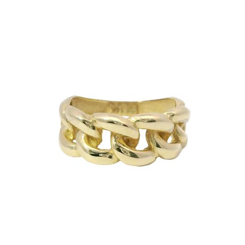14KT Gold Ring Women's Medium Cuban Link Center and Plain Band