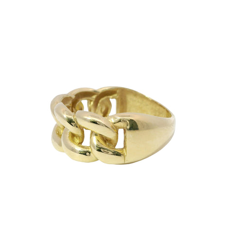 14KT Gold Ring Women's Medium Cuban Link Center and Plain Band
