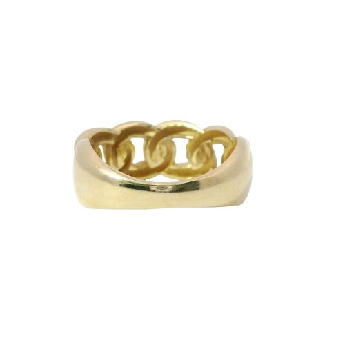 14KT Gold Ring Women's Medium Cuban Link Center and Plain Band