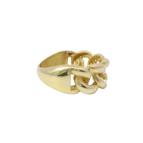 14KT Gold Ring Women's Medium Cuban Link Center and Plain Band
