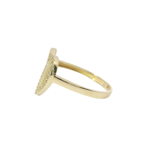 14KT Gold Ring Women's Open Curved Stripe Heart with White CZ Stones Border and Plain Band
