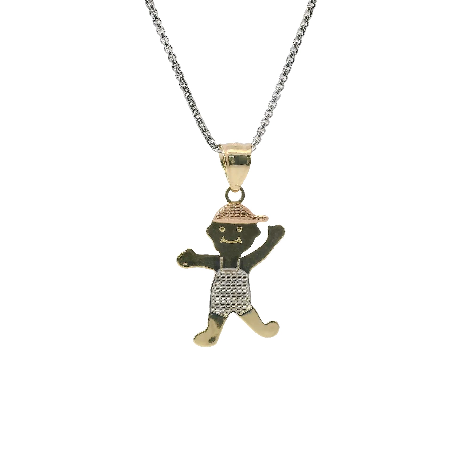 14KT Gold Charm Jumbo Tri Tone Boy with Plain Bell