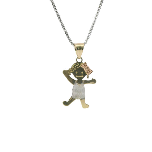 14KT Gold Charm Jumbo Tri Tone Girl with Plain Bell