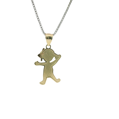 14KT Gold Charm Jumbo Tri Tone Girl with Plain Bell