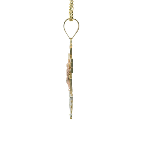 14KT Gold Charm Extra Small Tri Tone Caravaca Crucifix Cross with Plain Bell