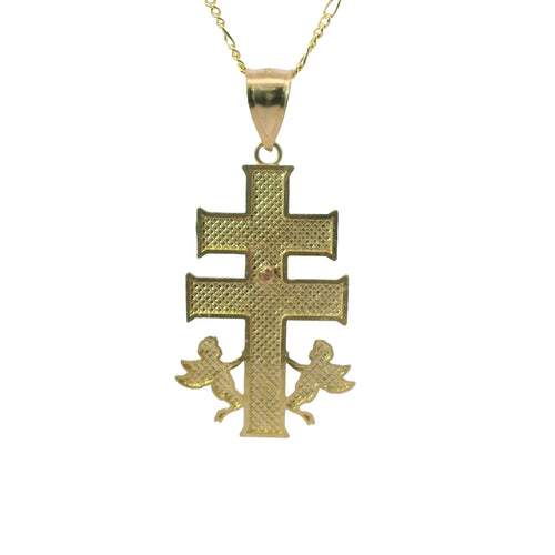 14KT Gold Charm Extra Small Tri Tone Caravaca Crucifix Cross with Plain Bell