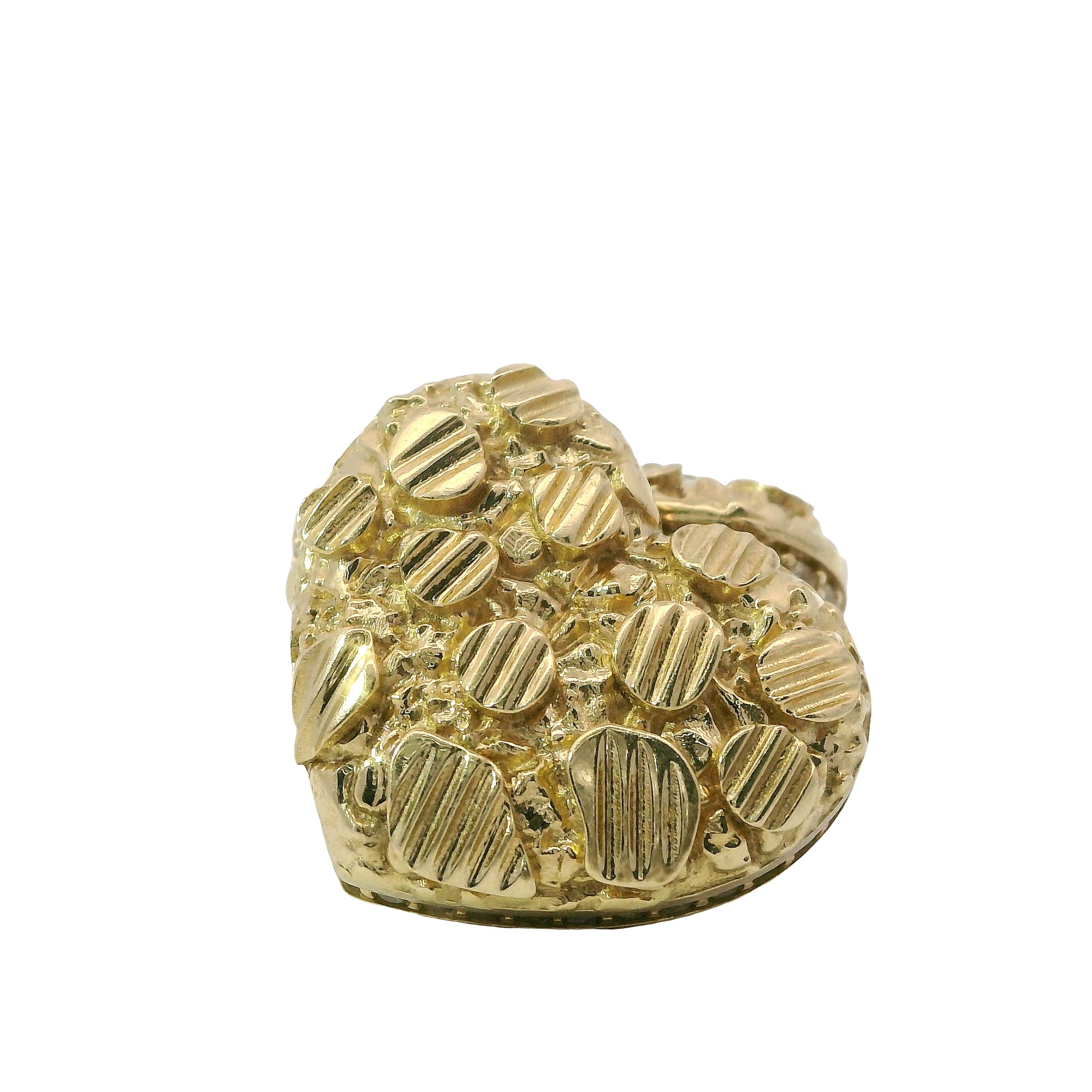 14KT Gold Earrings Large Puff Nugget Heart with White CZ Stones Edge, Push Back Post, and Butterfly Backs