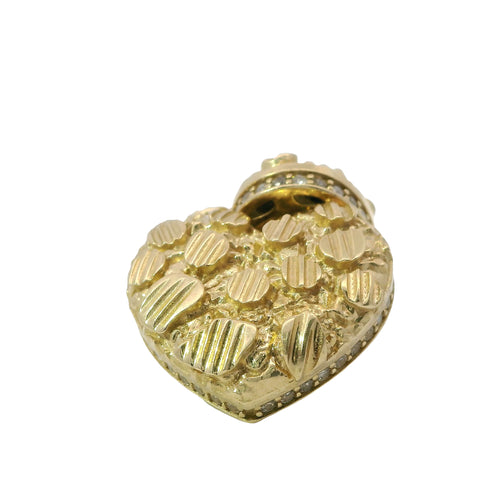 14KT Gold Earrings Large Puff Nugget Heart with White CZ Stones Edge, Push Back Post, and Butterfly Backs