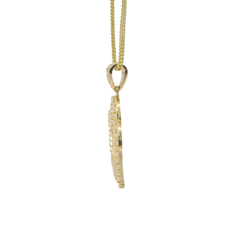 14KT Gold Charm Large Last Supper Archway Background with White CZ Stones Border and Bell