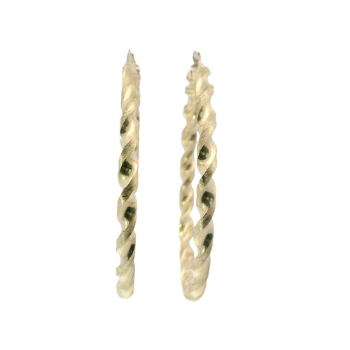 14KT Gold Earrings Hoops Round Twisted Hollow Tube with Saddleback Hinge Closure Length 5mm