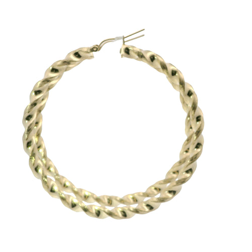 14KT Gold Earrings Hoops Round Twisted Hollow Tube with Saddleback Hinge Closure Length 5mm