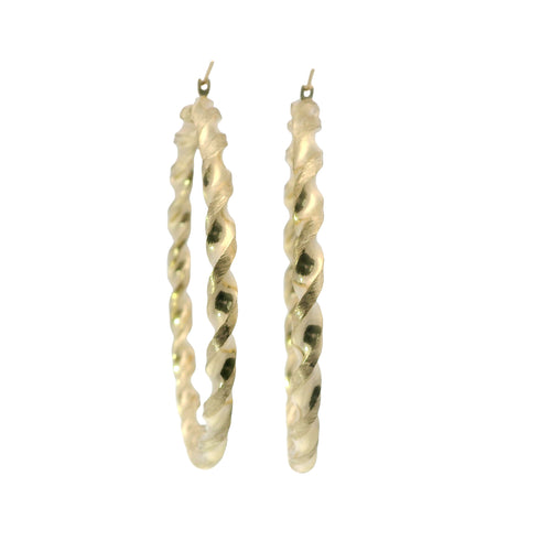 14KT Gold Earrings Hoops Round Twisted Hollow Tube with Saddleback Hinge Closure Length 5mm
