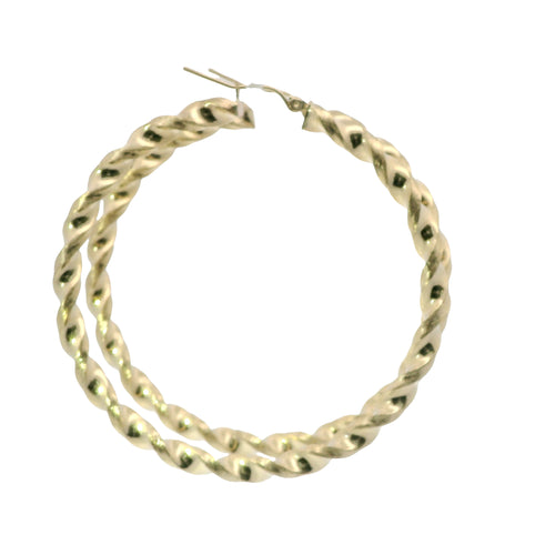 14KT Gold Earrings Hoops Round Twisted Hollow Tube with Saddleback Hinge Closure Length 5mm
