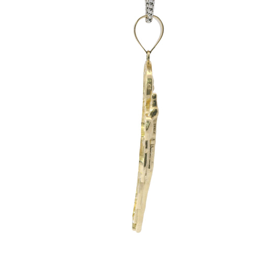 14KT Gold Charm Large St. Jude with White and Green CZ Baguette Stones Robe and Halo with Plain Bell
