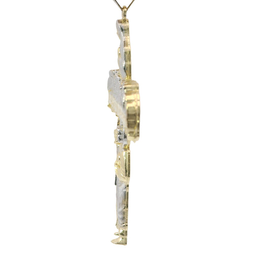 14KT Gold Charm Extra Large Two Tone Last Supper Cross with Virgin Mary and St Jude Center and Plain Bell