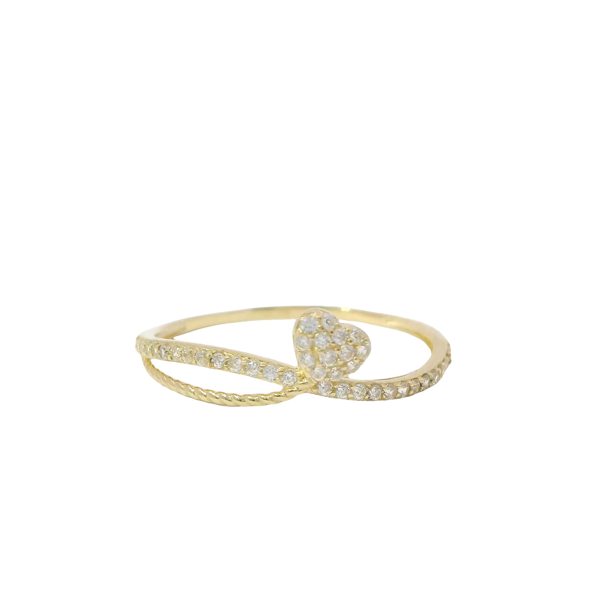 14KT Gold Ring Women's Light Weight White CZ Stones Heart Balloon Center and White CZ Stones Band