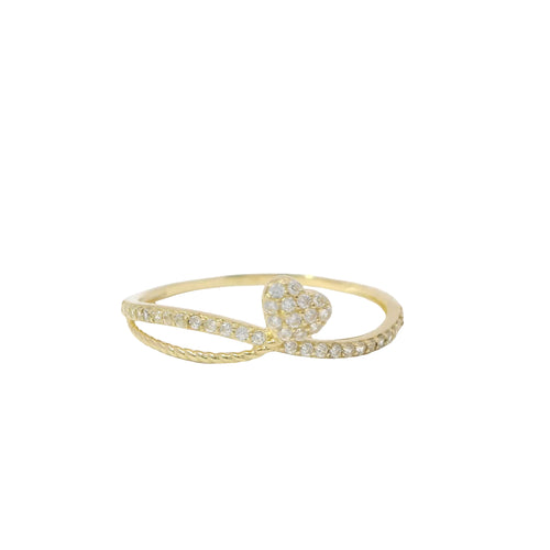 14KT Gold Ring Women's Light Weight White CZ Stones Heart Balloon Center and White CZ Stones Band