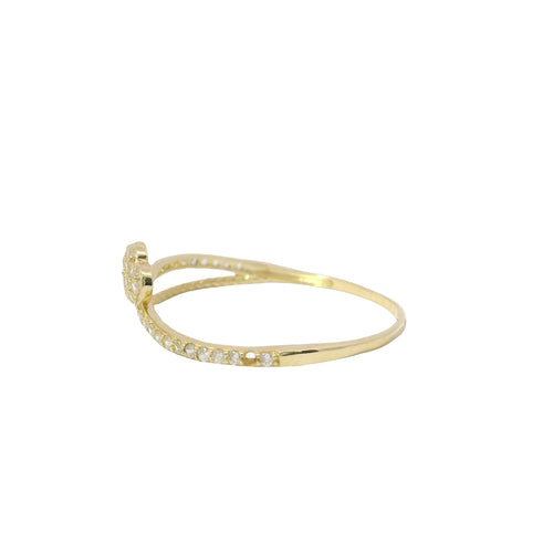 14KT Gold Ring Women's Light Weight White CZ Stones Heart Balloon Center and White CZ Stones Band