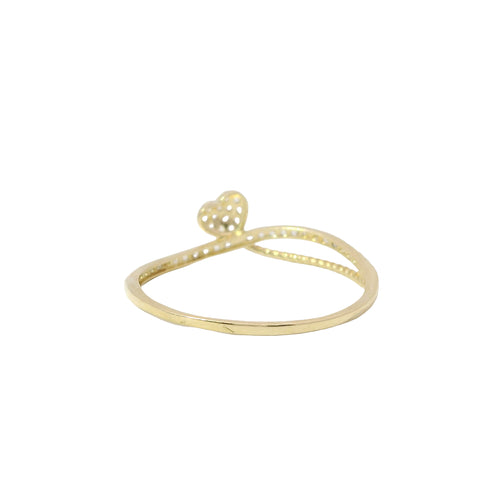 14KT Gold Ring Women's Light Weight White CZ Stones Heart Balloon Center and White CZ Stones Band