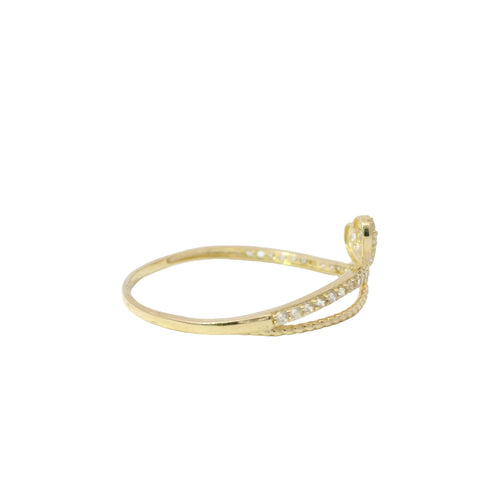 14KT Gold Ring Women's Light Weight White CZ Stones Heart Balloon Center and White CZ Stones Band