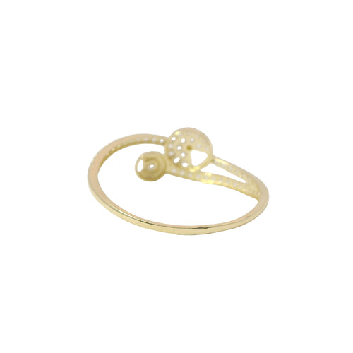 14KT Gold Ring Women's Light Weight White CZ Stones Round Pacman Shape Disc Center with Plain Round Disk Bypass Band