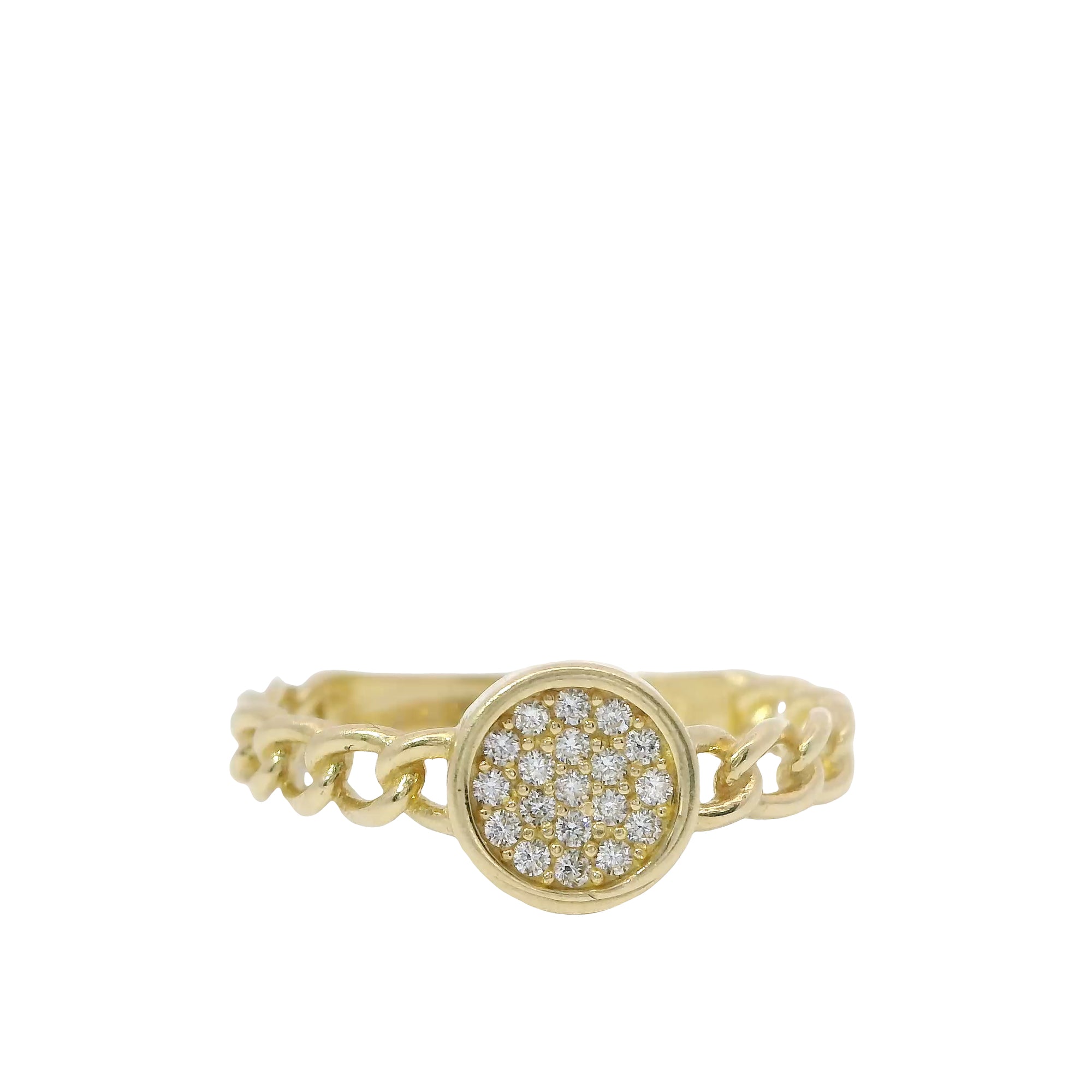 14KT Gold Ring Women's Mini Light Weight White CZ Stones Round Cluster Center with Curb Link Band